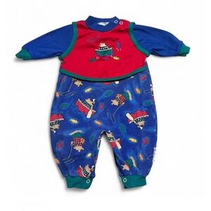 Vintage Healthtex Infant Romper 6-9M Gone Fishin' Bear Boat color block